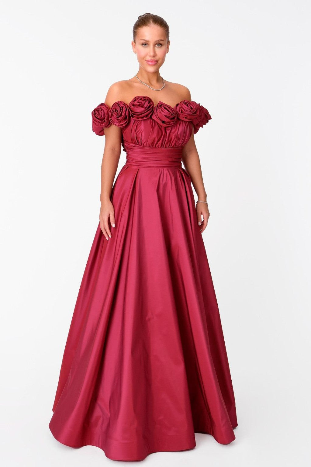 satin ballroom dress Cinderella Divine Long Sleeve Off or On the Shoulder Soft Satin Dress Style  #7482
