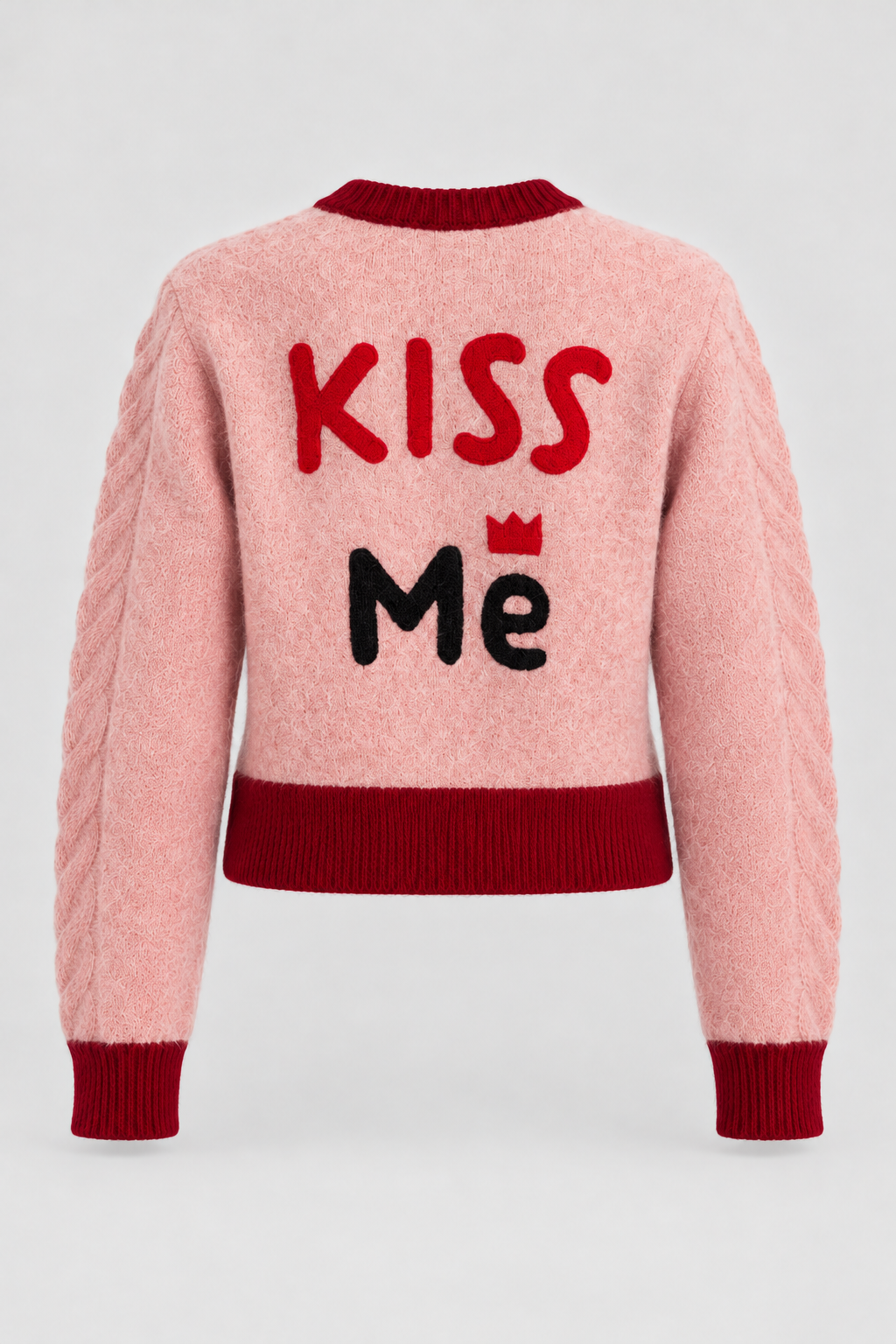 Pink “Kiss Me” Embellished Cardigan