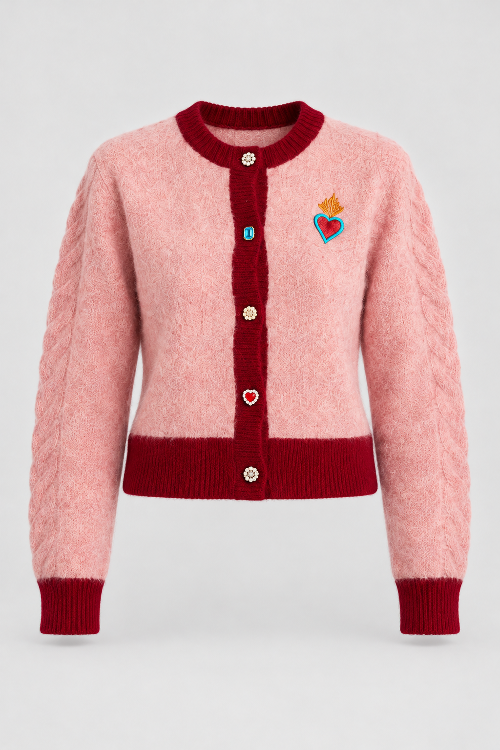 Pink “Kiss Me” Embellished Cardigan