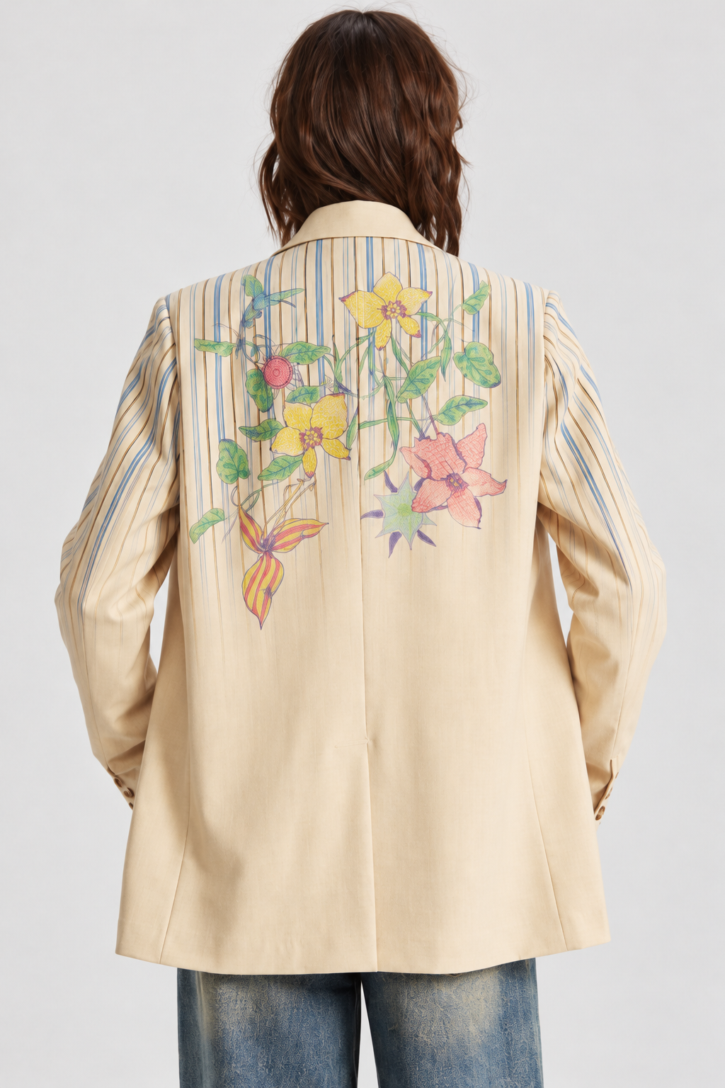 Cream Floral & Stripe Blazer