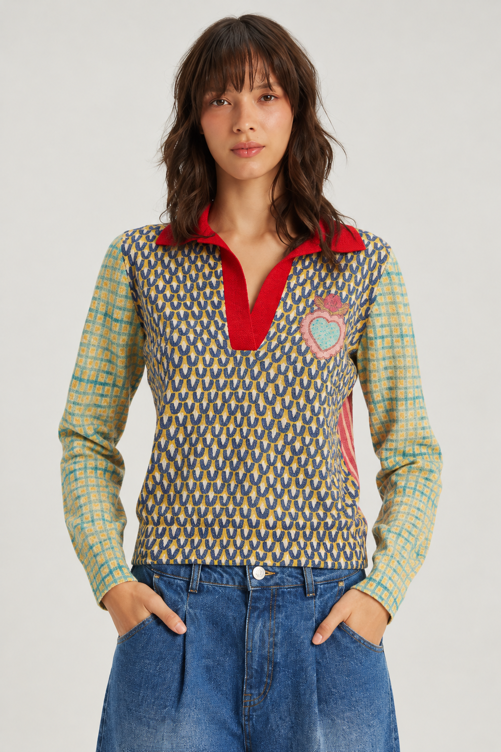 Art Print Long-Sleeve Polo Top