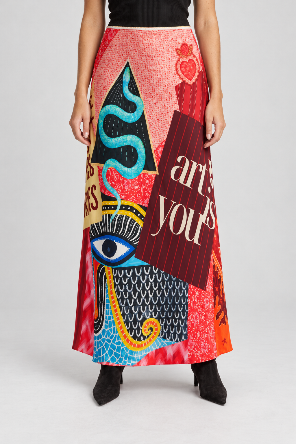 Art Collage Print Maxi Skirt