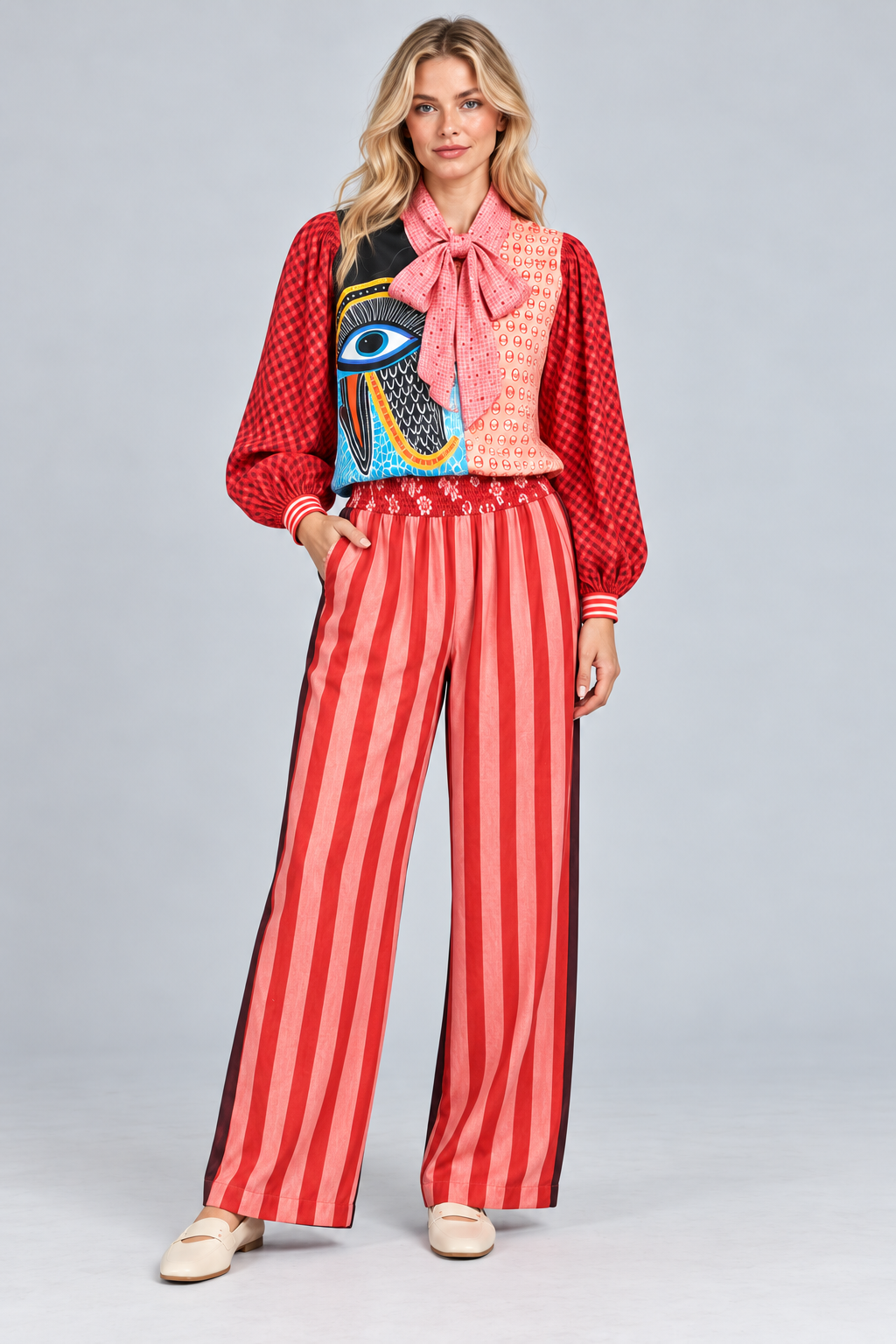 Art Print Bow-Neck Blouse