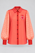 Mixed-Print Heart Motif Blouse