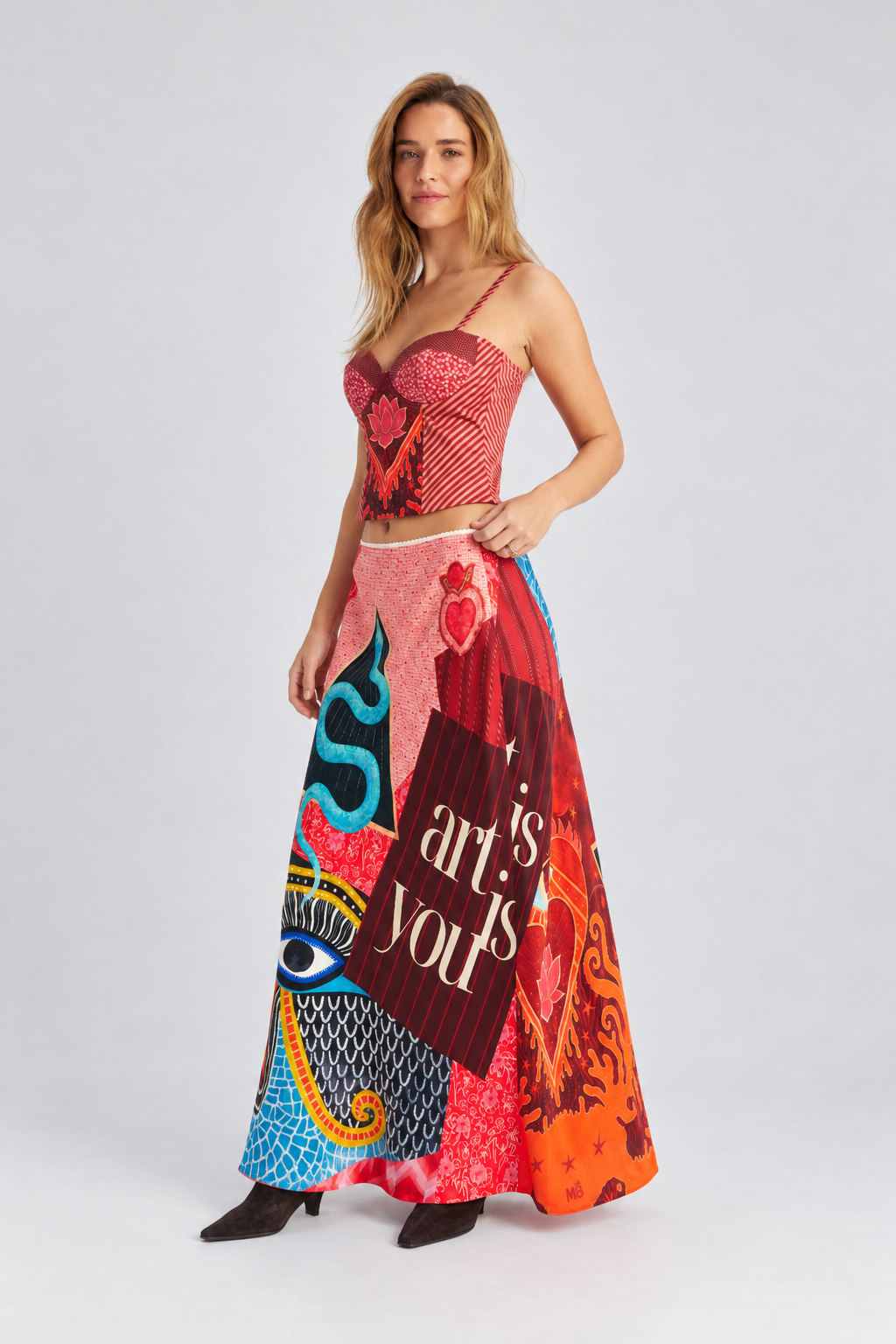 Art Collage Print Maxi Skirt