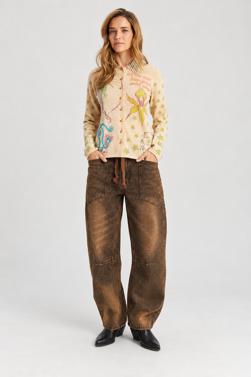 Vintage Brown Barrel-Leg Jeans