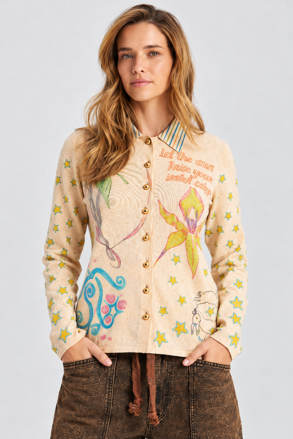 Cream Floral & Star Knit Cardigan