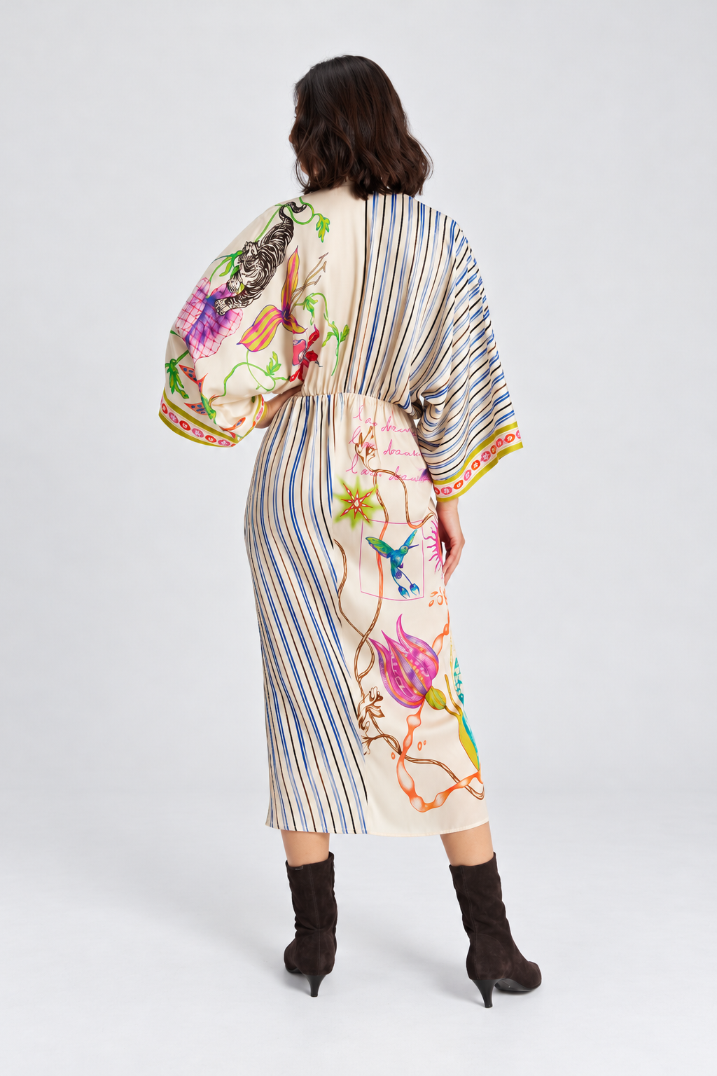 Floral Stripe Twist-Front Midi Dress