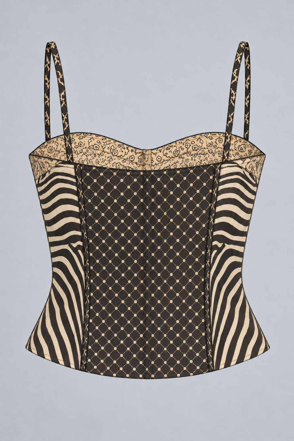 Emery Mixed-Print Corset Top
