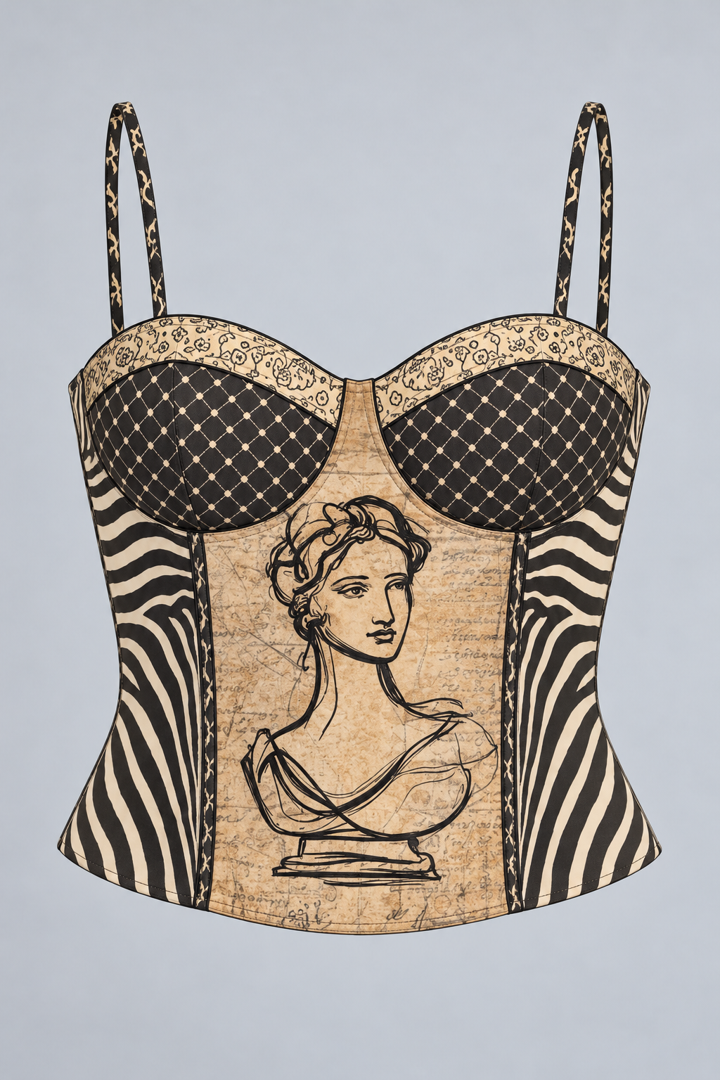 Emery Mixed-Print Corset Top
