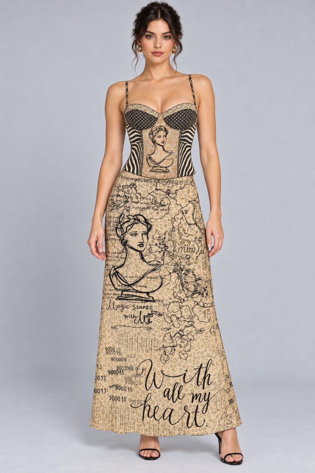Emery Mixed-Print Corset Top