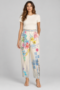 Cream Botanical Print Straight-Leg Pants