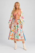 Colourful Botanical Print Midi Skirt