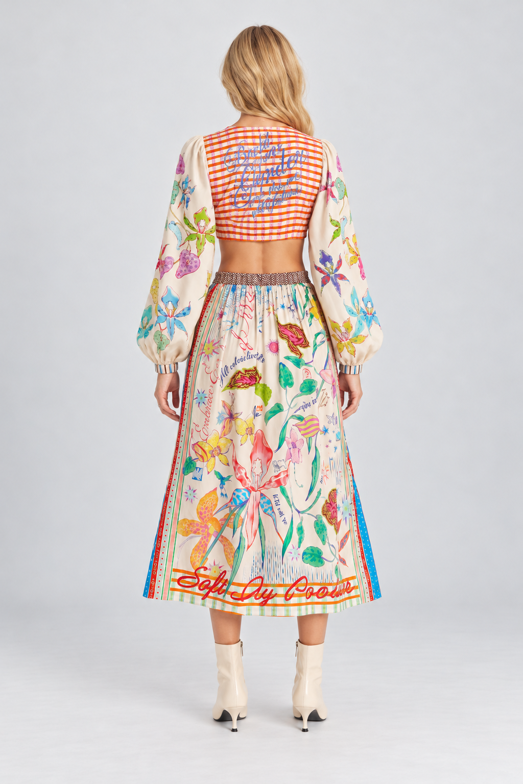 Colourful Botanical Print Midi Skirt