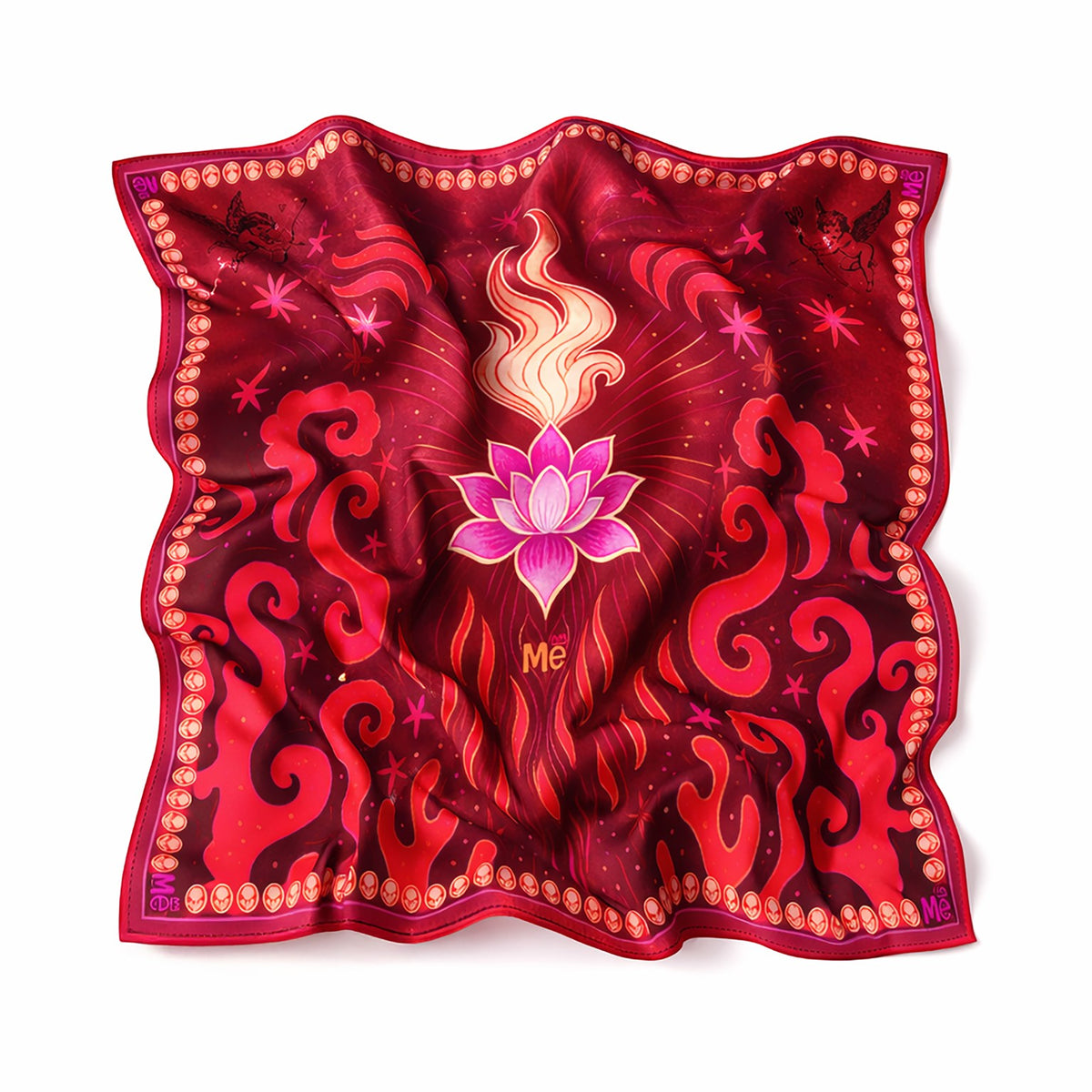 Red Lotus & Flame Print Scarf