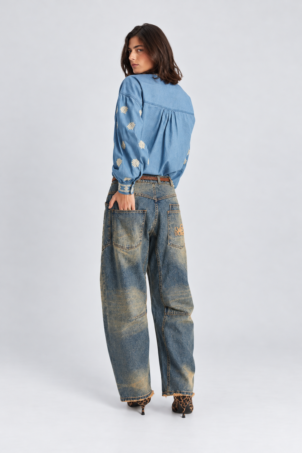 Blue Embroidered Denim Blouse