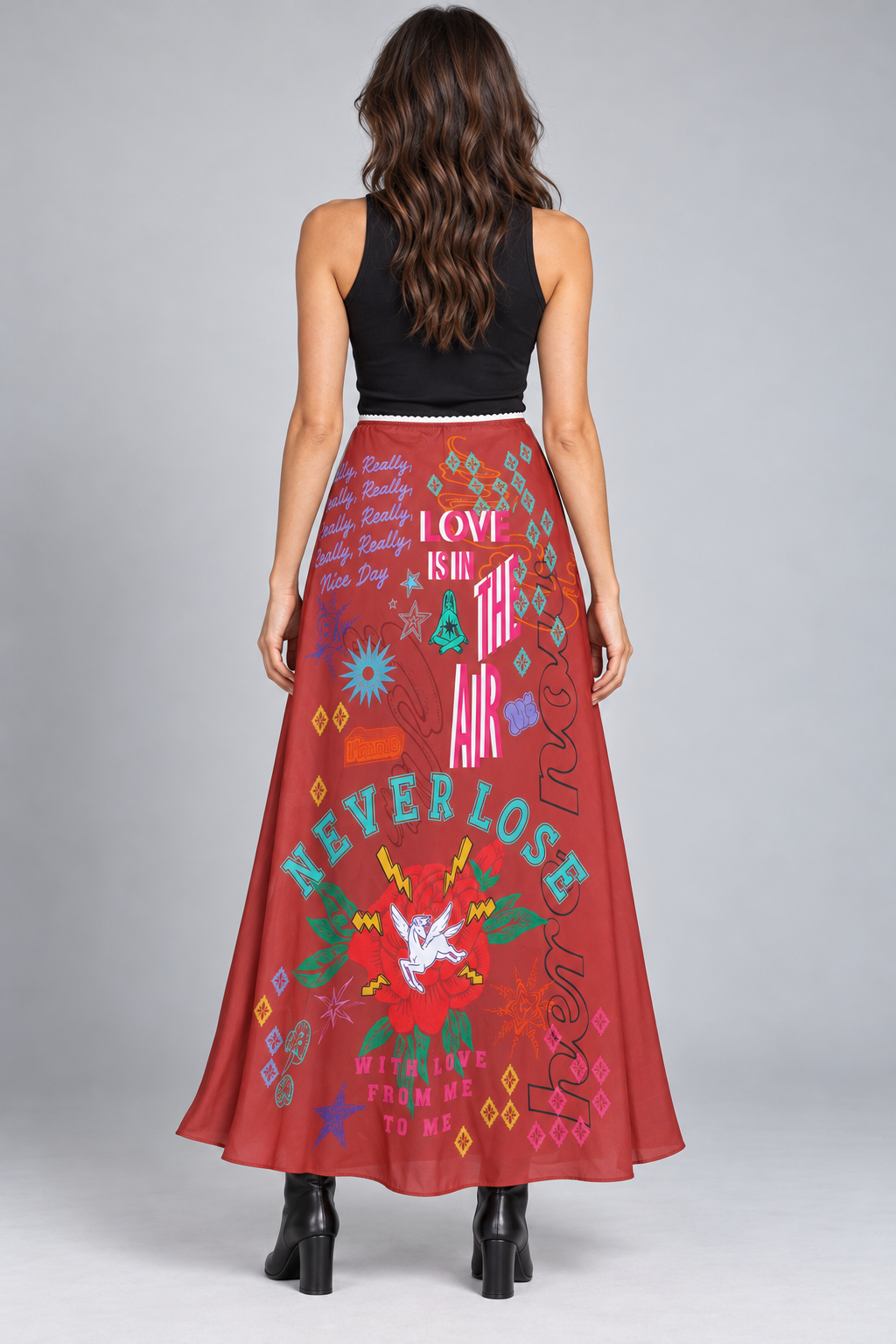 You & Me Graphic Print Maxi Skirt