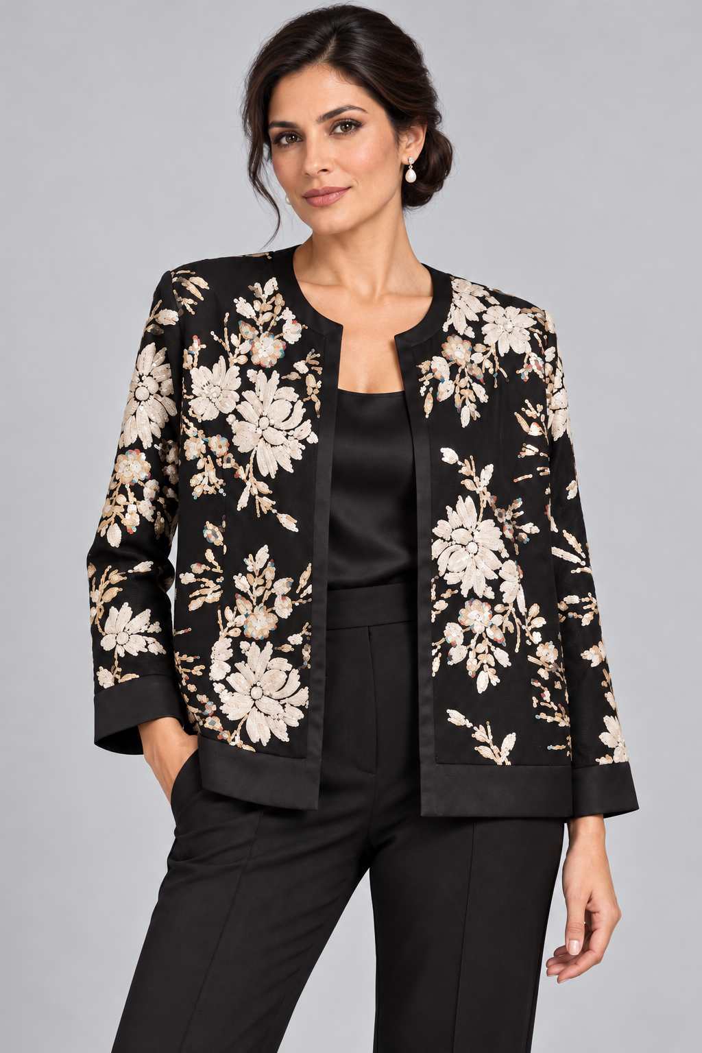 Black Floral Sequin Jacket