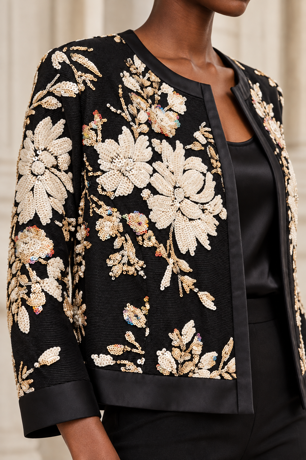 Black Floral Sequin Jacket