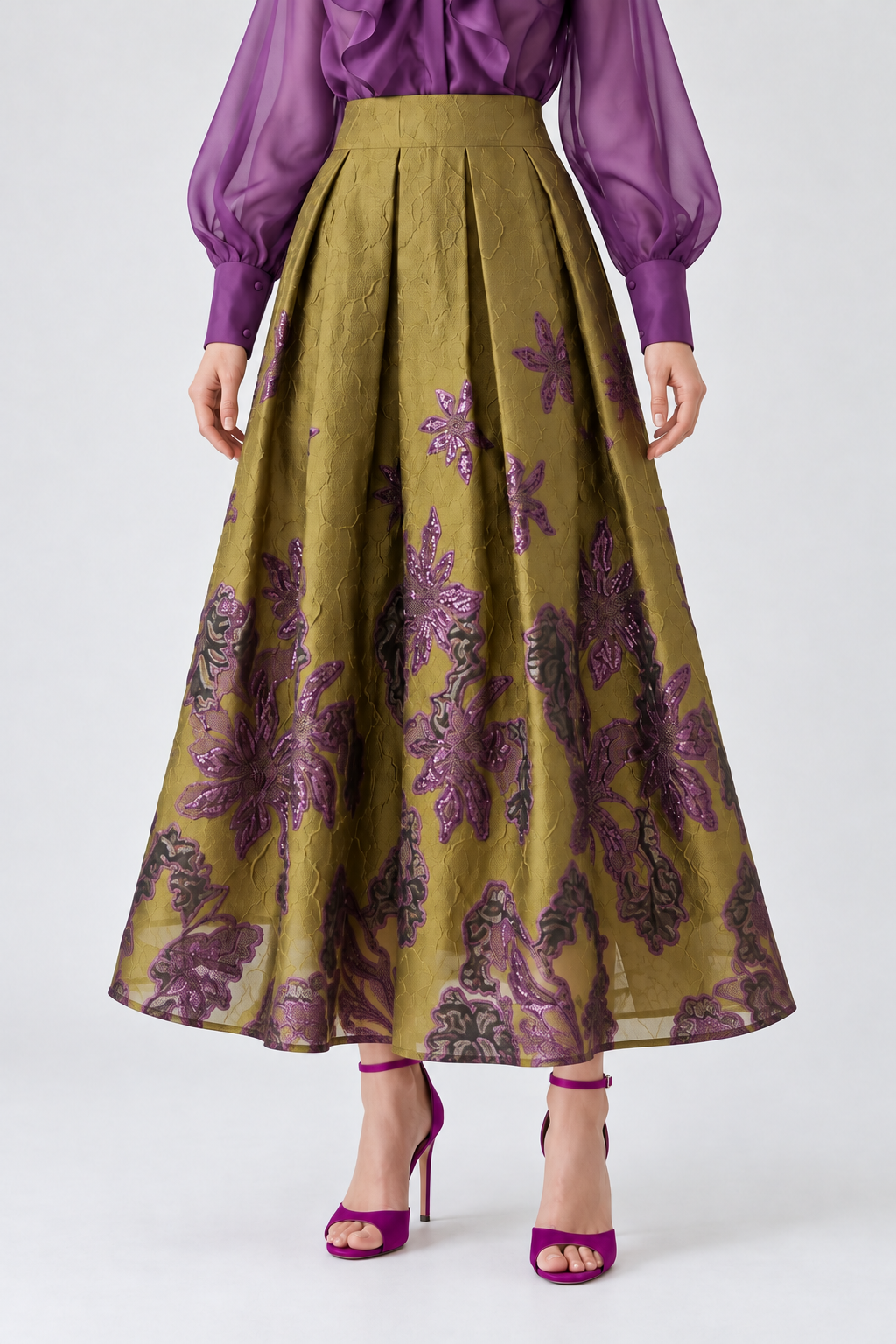 Olive & Plum Floral Jacquard Maxi Skirt