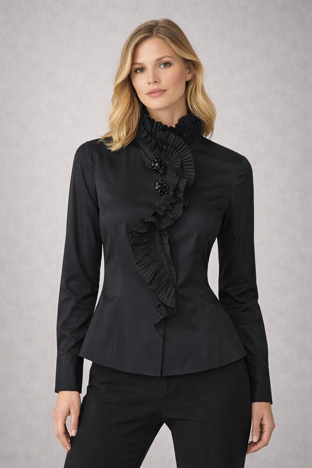 Jeweled Ruffle-Collar Blouse