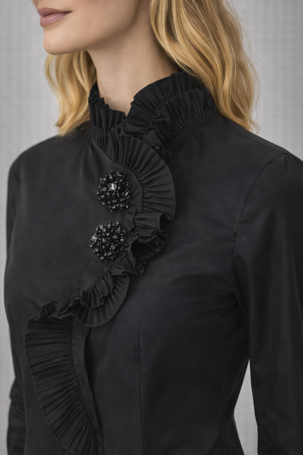 Jeweled Ruffle-Collar Blouse