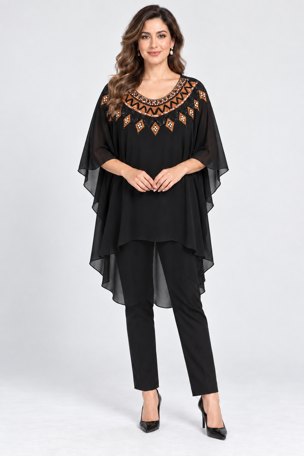 Embellished High-Low Chiffon Tunic