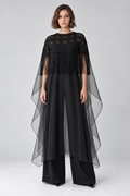 Black Organza Fringe Cape