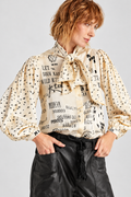 Ivory Graphic Print Bow-Neck Blouse