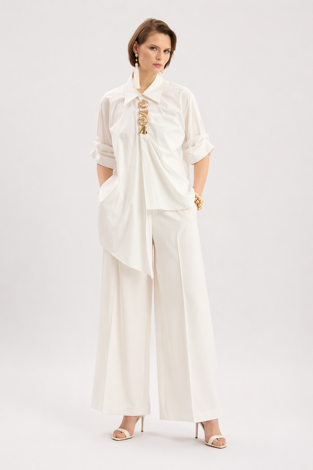 White Statement Shirt Blouse