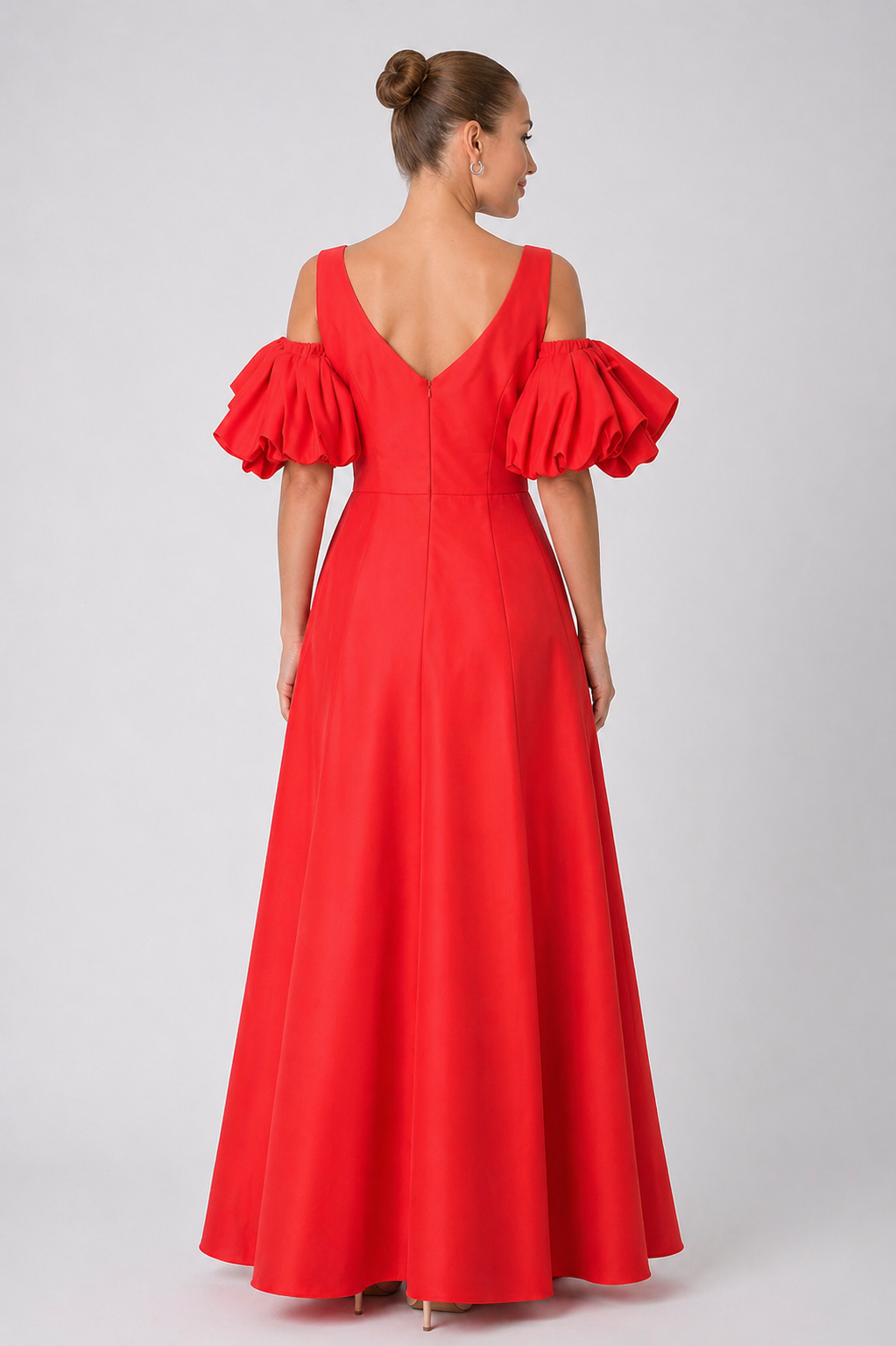 Scarlet Linen Ruffle Gown