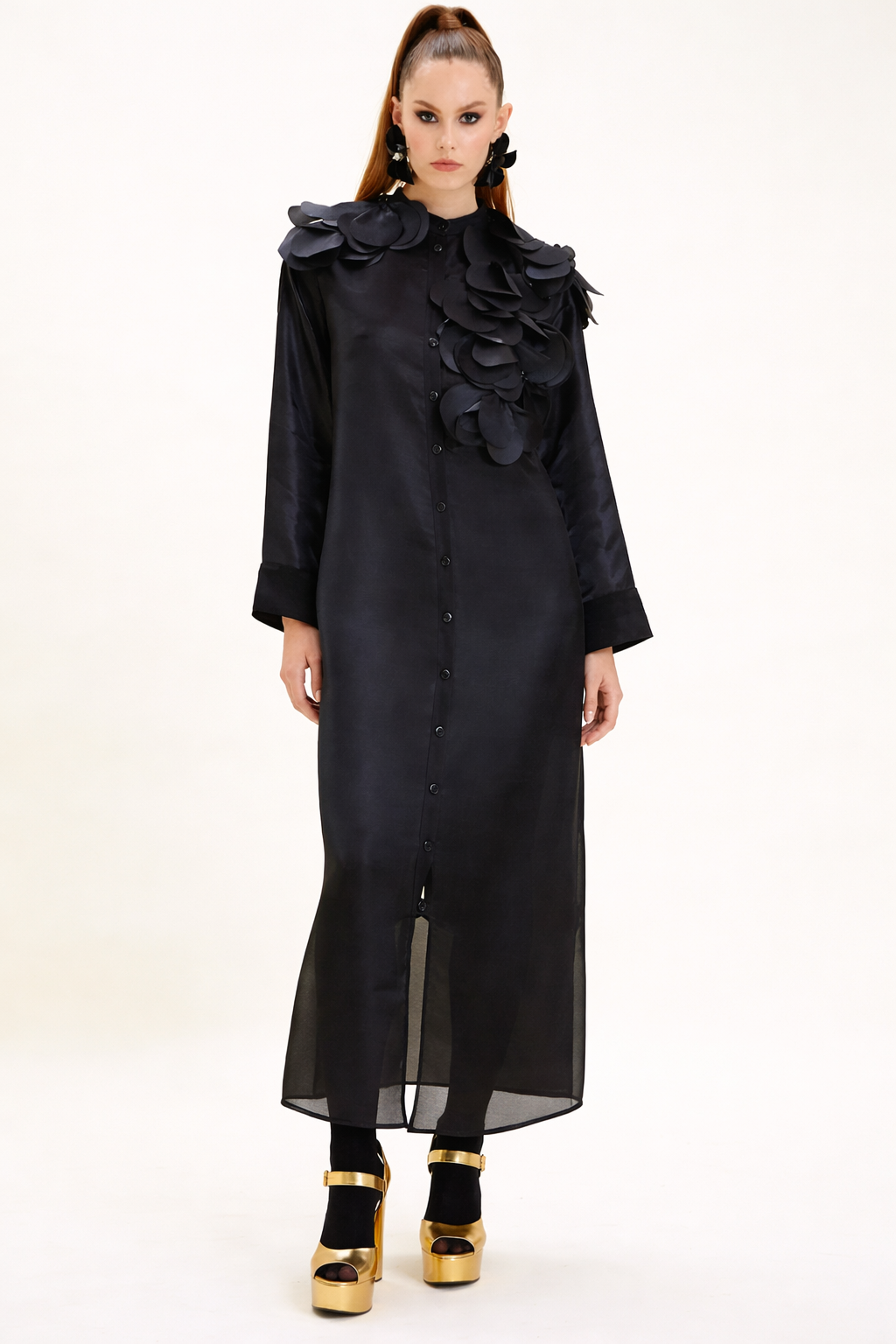 Petal-Accent Satin Duster