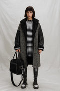 Mixed -Texure Belted Coat