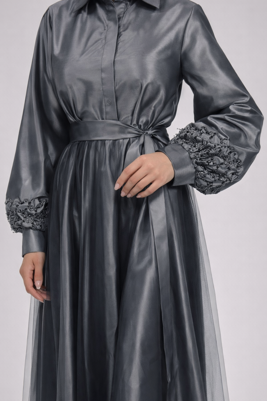 Metallic Grey Shirt Dress