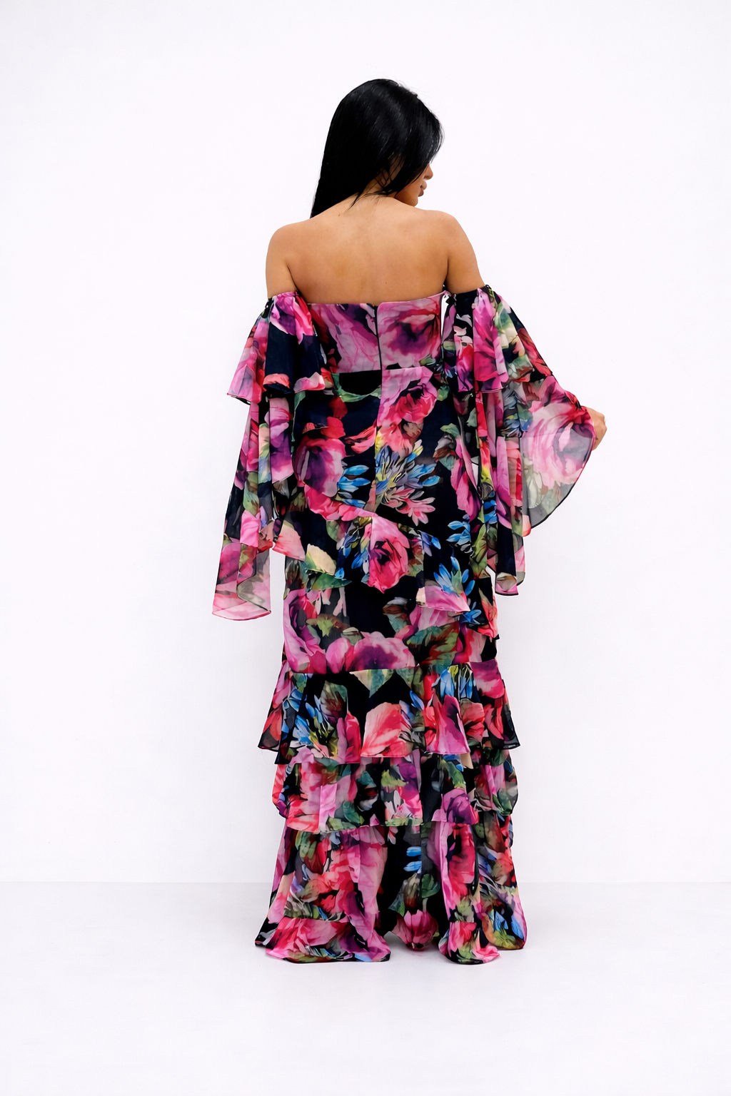Midnight Bloom Off-Shoulder Gown