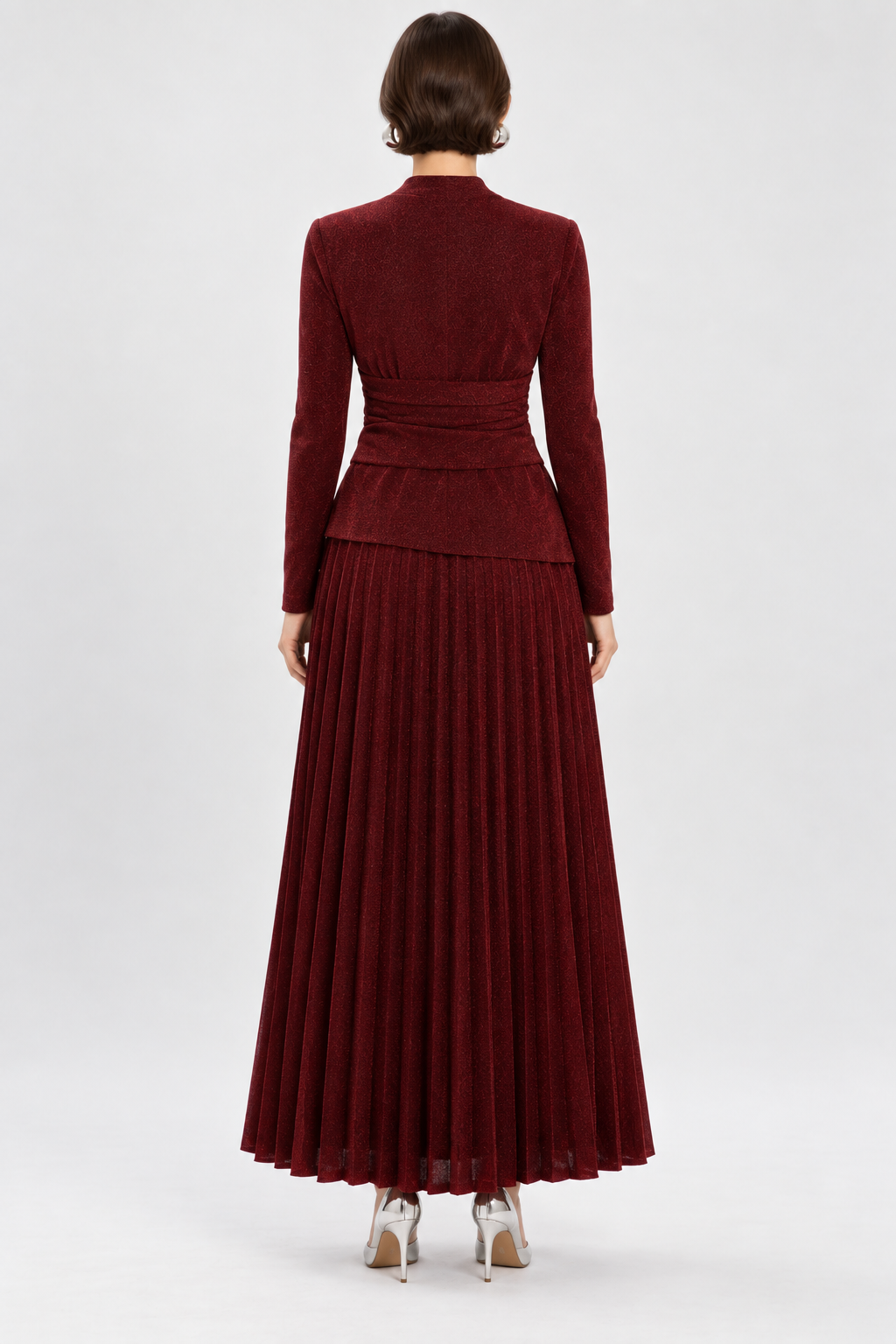 VERDA Shimmer Wrap Top & Pleated Maxi Skirt Set