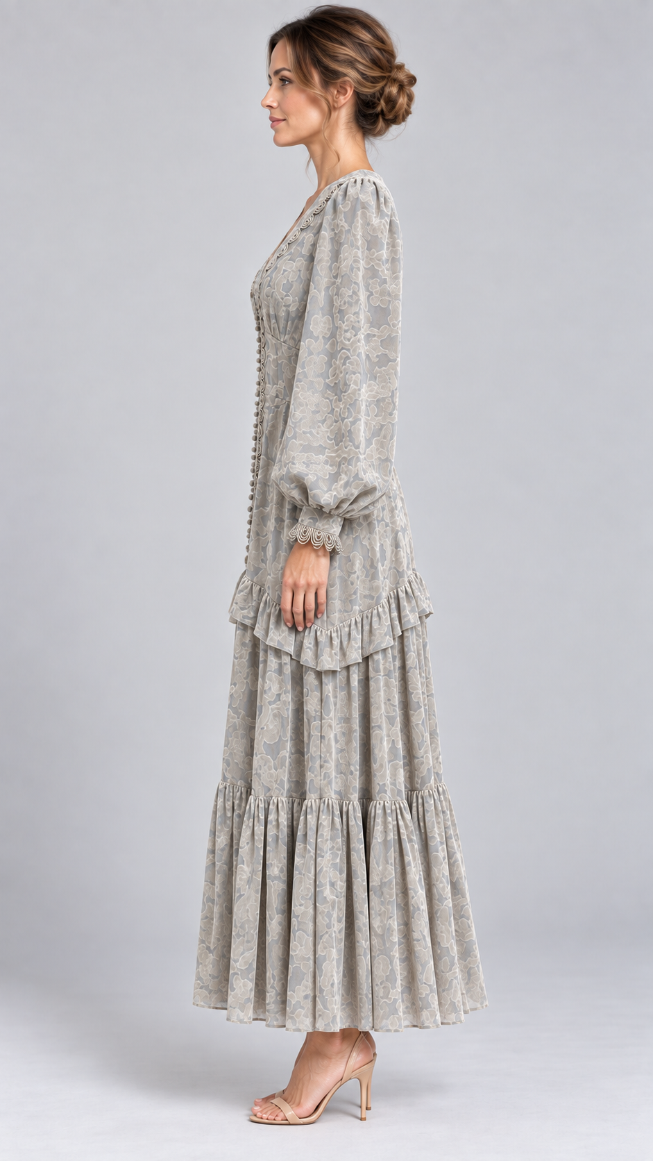 Grey Mint Floral Jacquard Maxi Dress