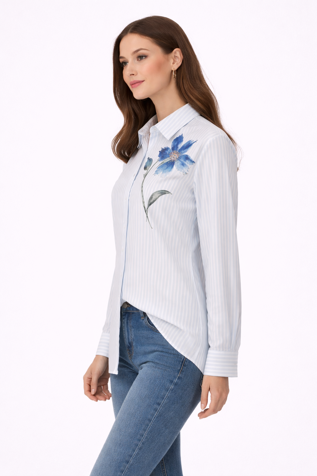 Chico’s Artistic Floral Striped Shirt