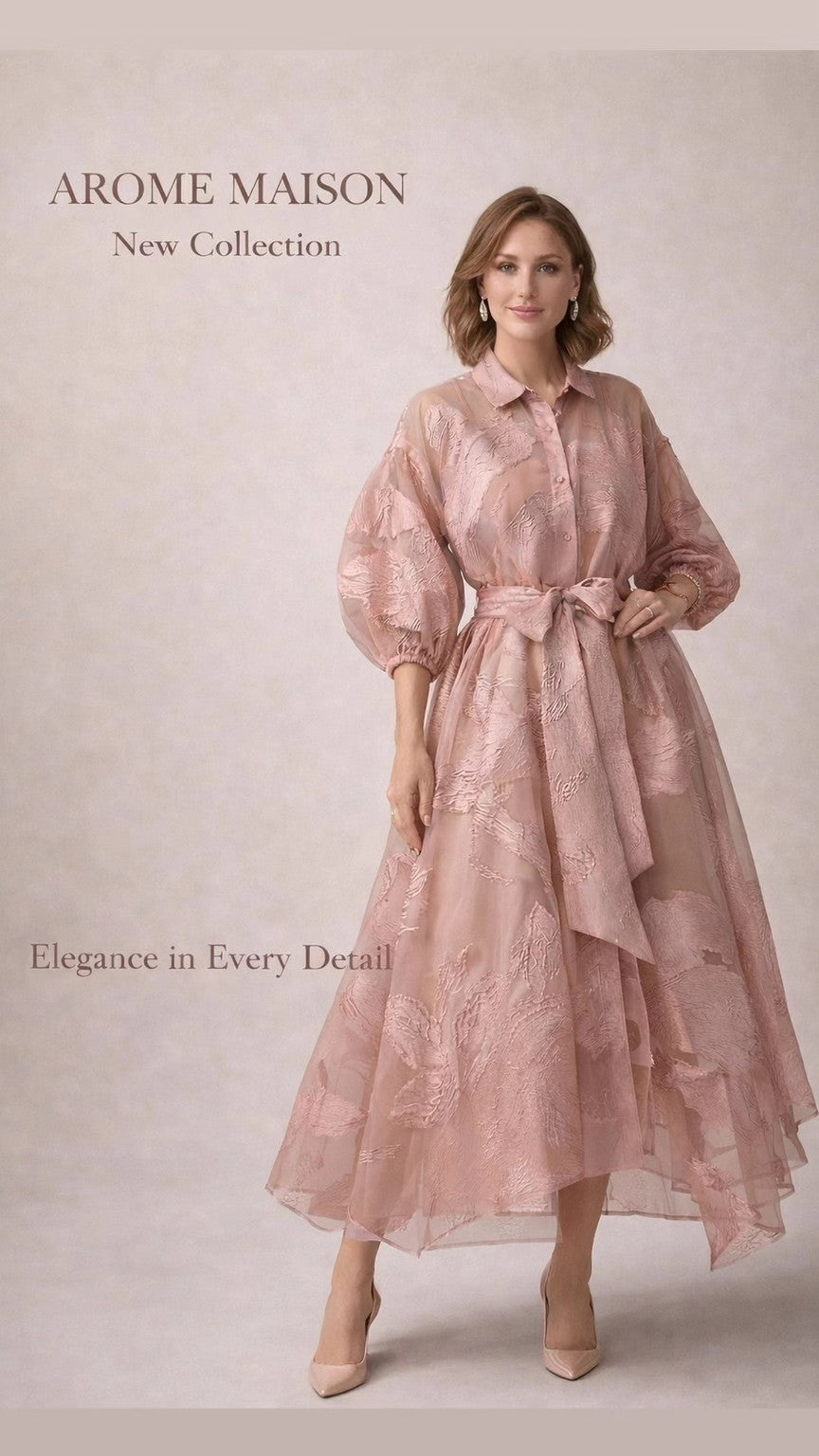 Blush Organza Midi Dress