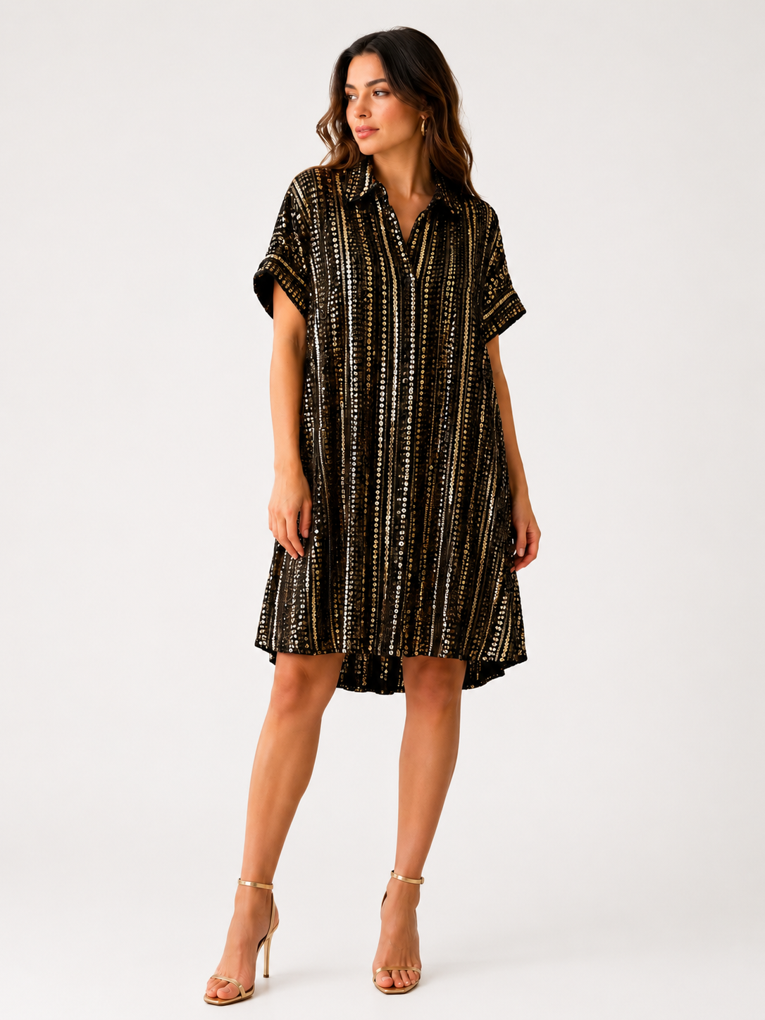 Striped Sequin Shirtdress