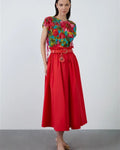 Red Belted Maxi skirt