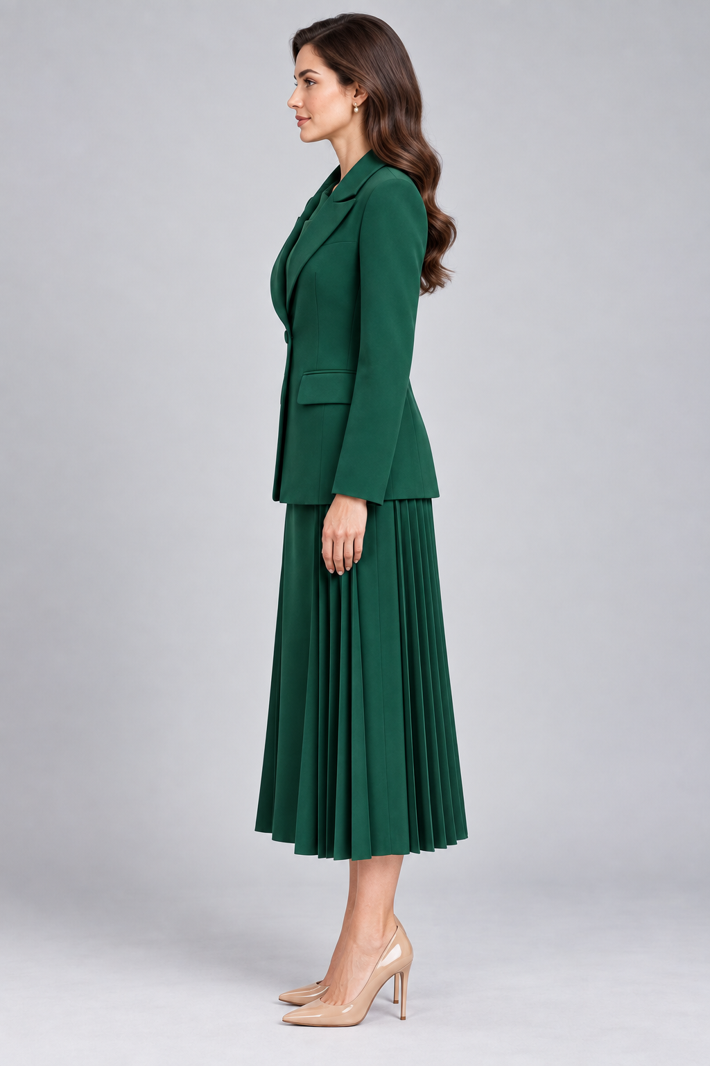 Emerald Green Blazer & Pleated Skirt Set