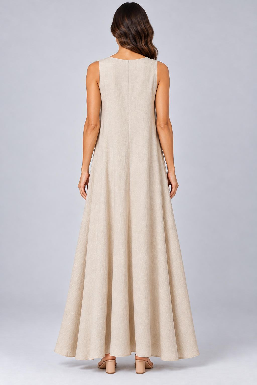 Natural Beige Linen Maxi Dress