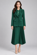 Emerald Green Blazer & Pleated Skirt Set