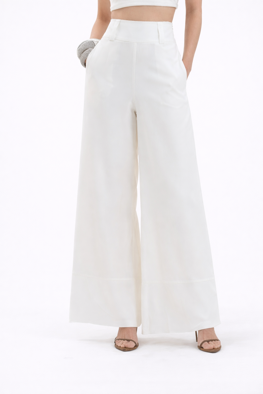 Elegant High-Waisted White Wide-Leg Trousers
