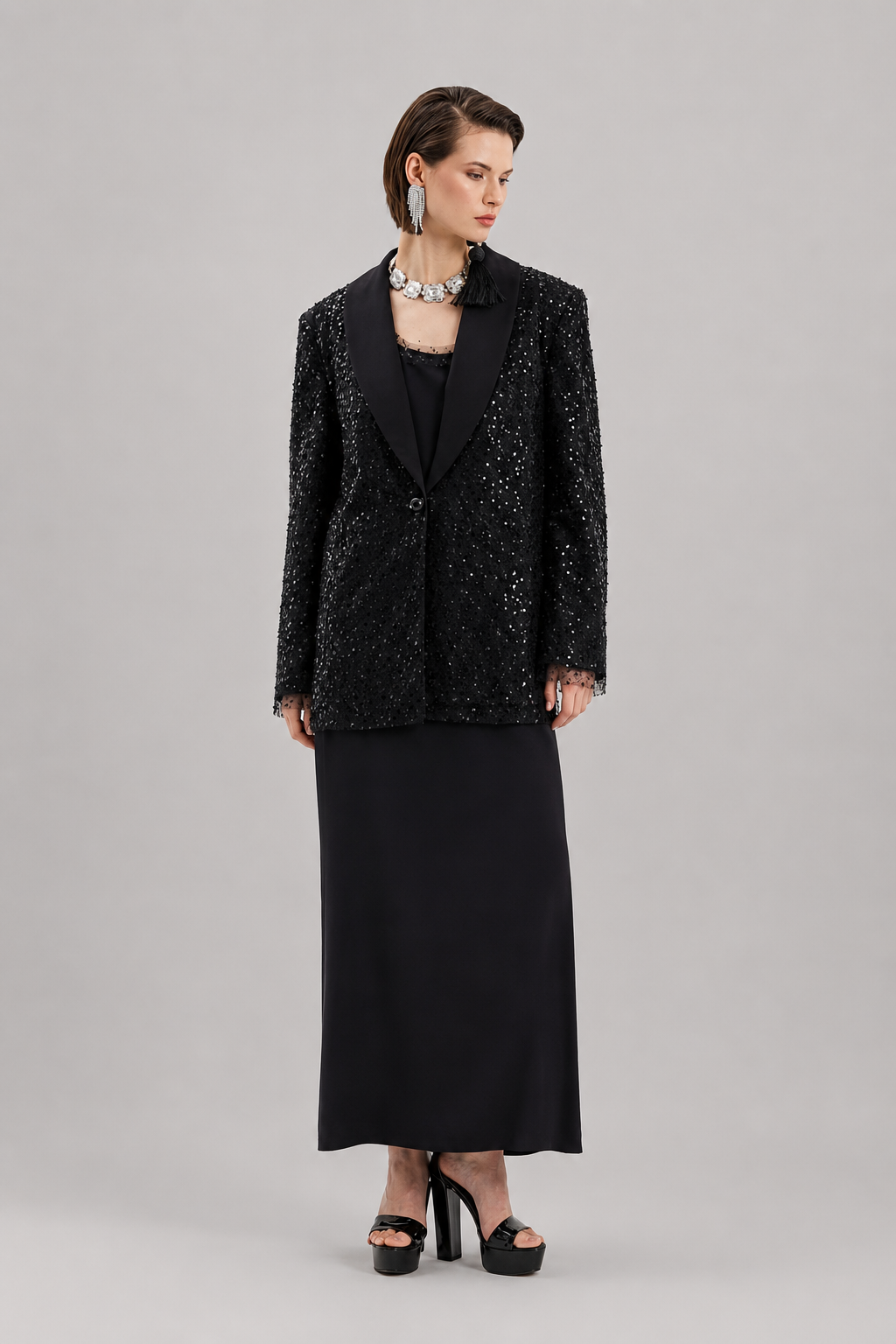 Black Sequin Statement Blazer
