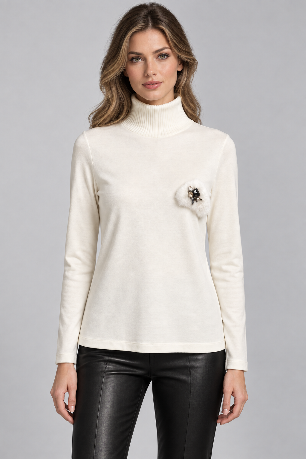 Ivory Embellished Turtleneck Top