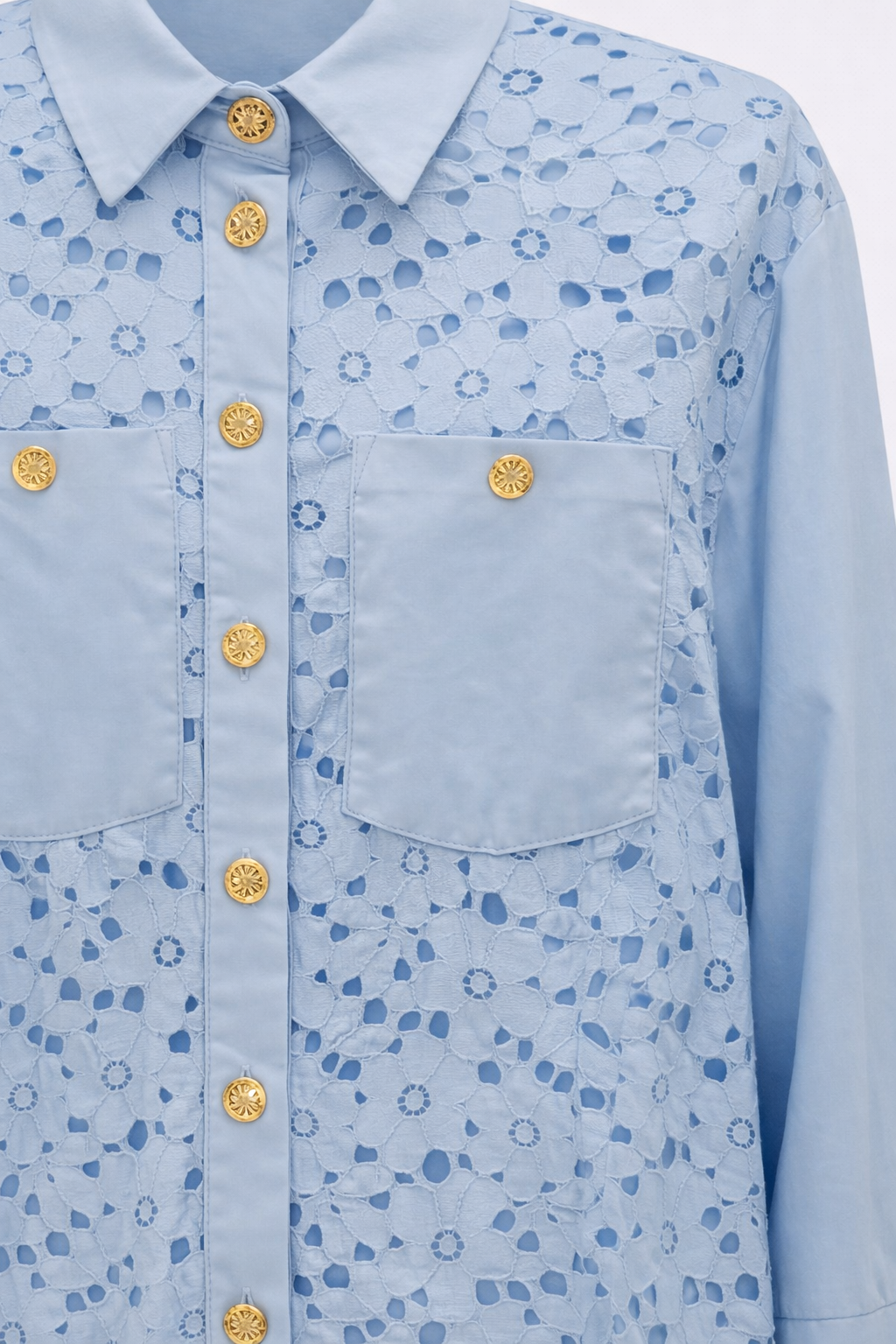 Sky Blue Lace Embroidery Shirt