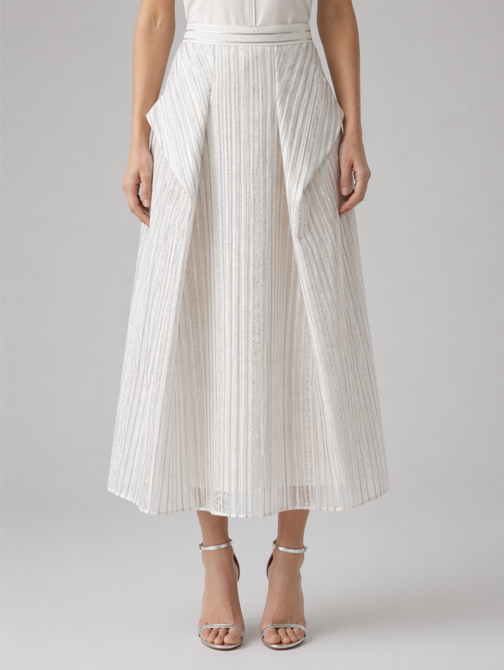 Textured Pleated Midi Skirt – Ecru