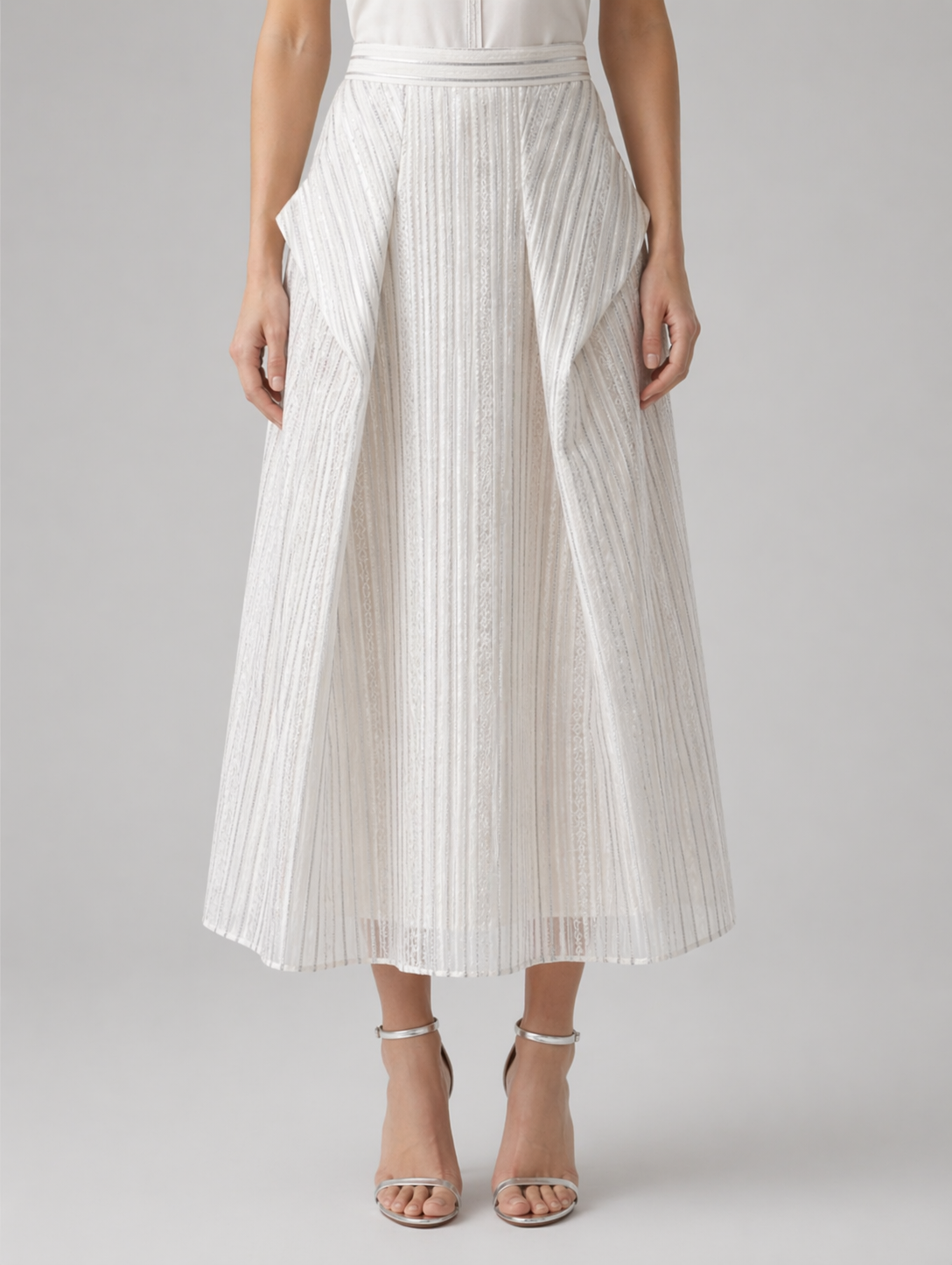 Textured Pleated Midi Skirt – Ecru